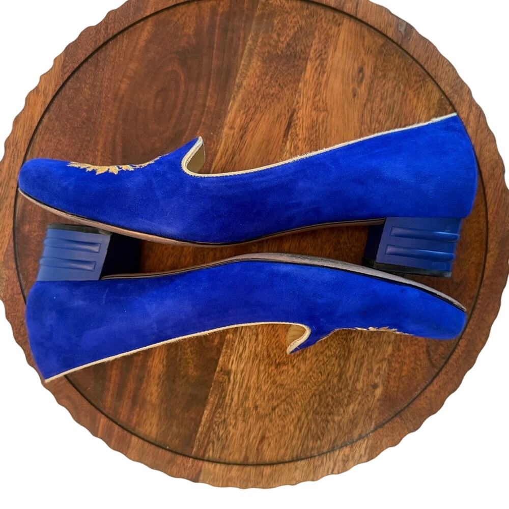 Vesba Cobalt Blue Suede Embroidered Loafers Low Heel EU 41 US 9.5 - Picture 11 of 16